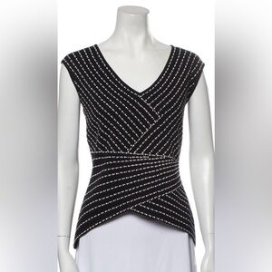 St. John Evening Black Beaded Knit Sleeveless Top V-Neck Size M Made USA